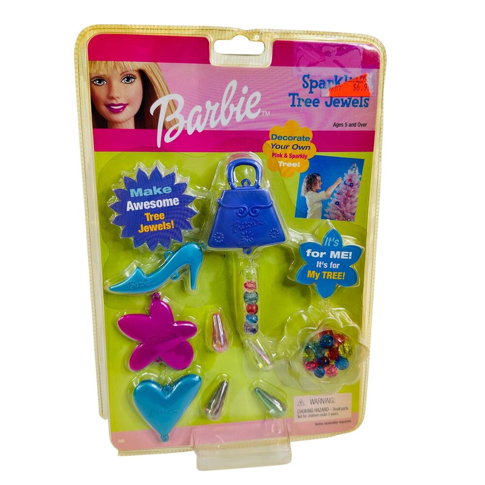 5 for $25| 2001 Barbie Sparkling Tree Jewels Ornaments Heels Purse‎ Pink